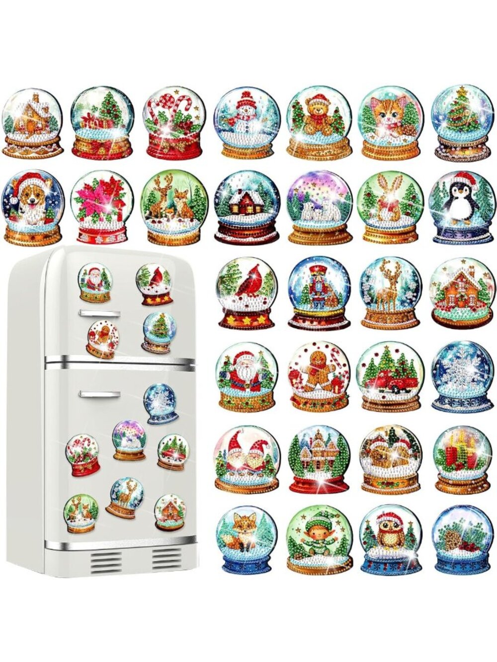 30 Pcs Colorful Christmas Diamond Art Magnets | Sparkling Crystal Ball Decor